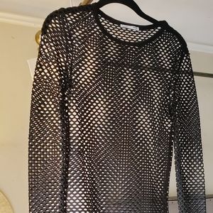ZARA BLACK FISHNET LONG-SLEEVED BLOUSE OR SWIMSUIT COVER-UP FOR TOP